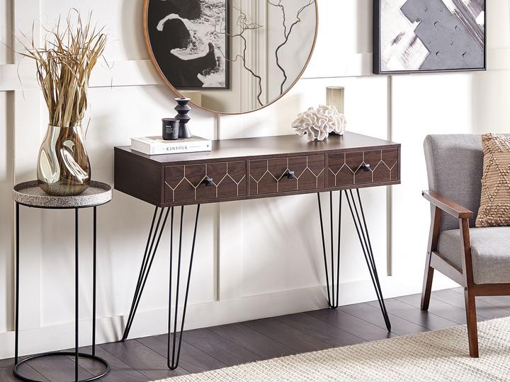 Produktbild Beliani Konsolentisch dunkler Holzfarbton / schwarz 3 Schubladen MALSALA (110 x 39 x 79 cm)