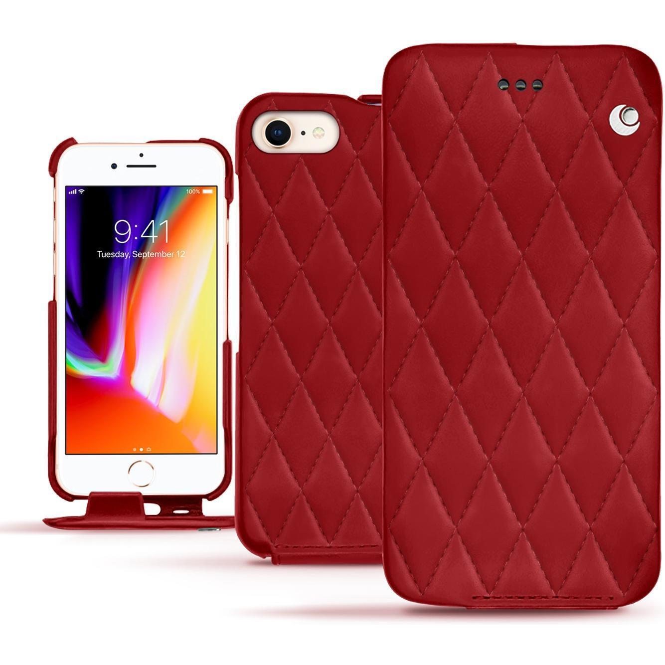 Noreve Lederschutzhülle vertikal (Apple iPhone 8), Smartphone Hülle, Rot
