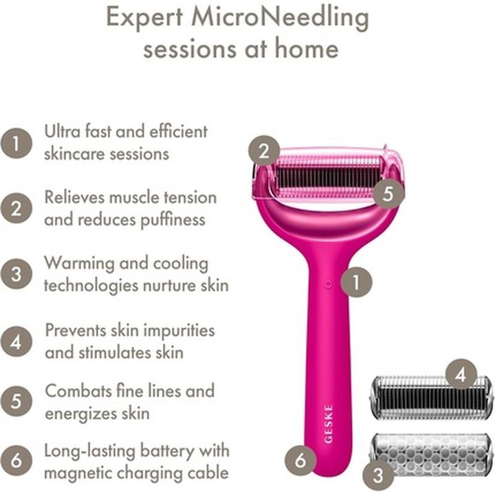 Productafbeelding Konjac Sponge Roller do mezoterapii igłowej twarzy i ciała 8w1 Geske z Aplikacja (magenta)