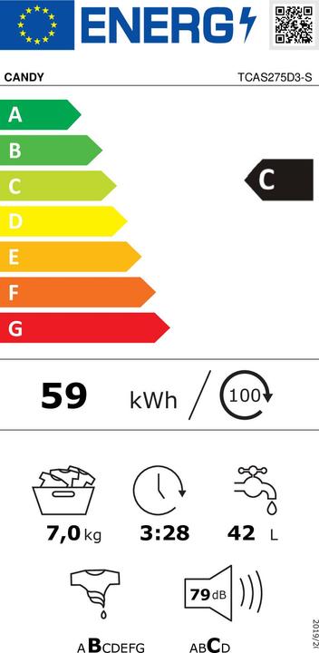 Etichetta energetica Candy TCAS275D3 S (7 kg, Verso l'alto)