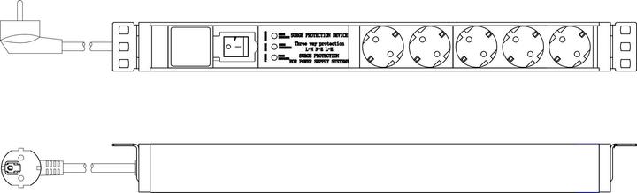 Produktbild Digitus Steckdosenleiste mit Aluminiumprofil und Schalter, Überspannungsschutz, integrierter Netzfilter, 5- (5 x, CEE 7/3, 2 m)