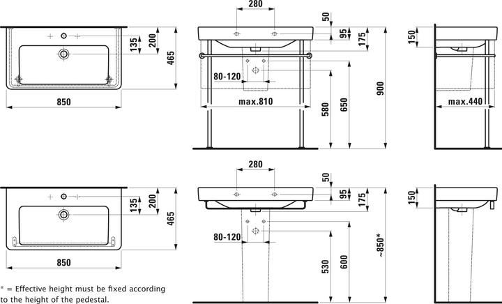 Actual product image Laufen Washbasin PRO S 850x460mm w overflow without tap hole white (460 mm, 850 mm)