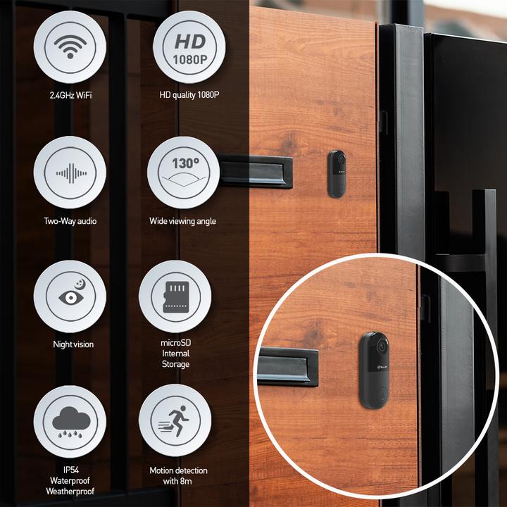 Produktbild Tellur Smart WiFi Video DoorBell 1080P, PIR, Wired black (WLAN)