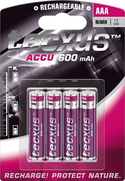 Image du produit Tecxus AAA (Micro)/HR03 - 600 mAh - Batterie nickel-métal hydrure (NiMH), 1,2 V (4 pcs, AAA, 600 mAh)