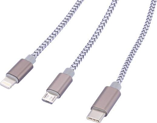 Produktbild Troika DREIZACK Ladekabel 3 in 1, grau (1 m, 5 W)
