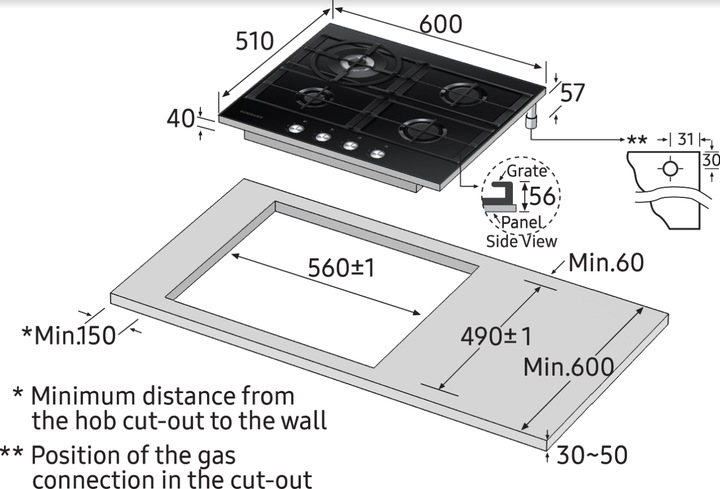 Actual product image Samsung Gas lifted NA64H3031AK