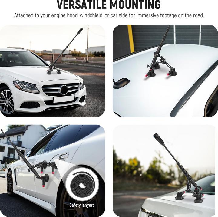 Actual product image Neewer Car Mount For Camera 3-in-1 Suction Cups Mount Kit With Extention Rod