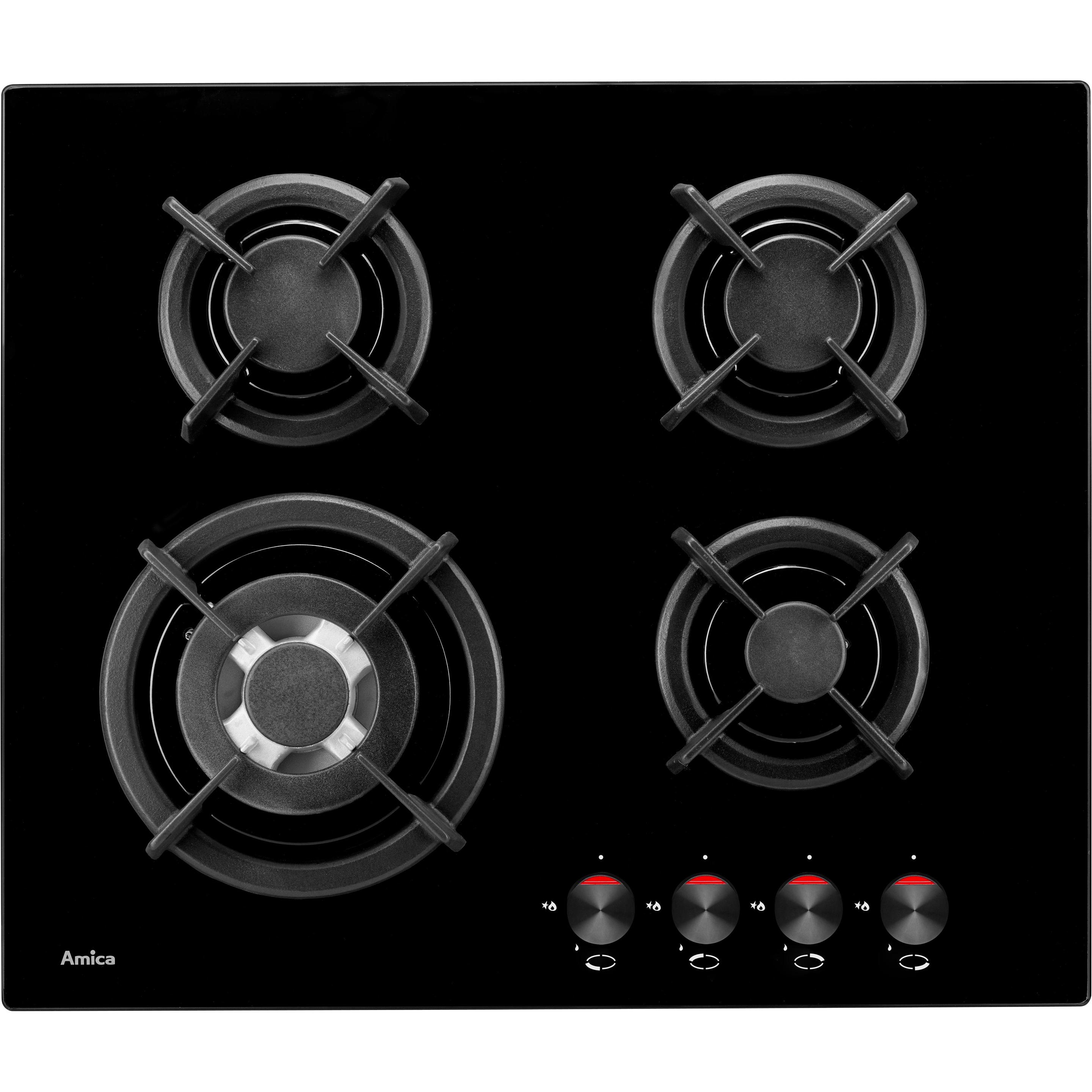 Amica Gas stove PG6411SR (4 hotplates, black), Kochfeld, Schwarz