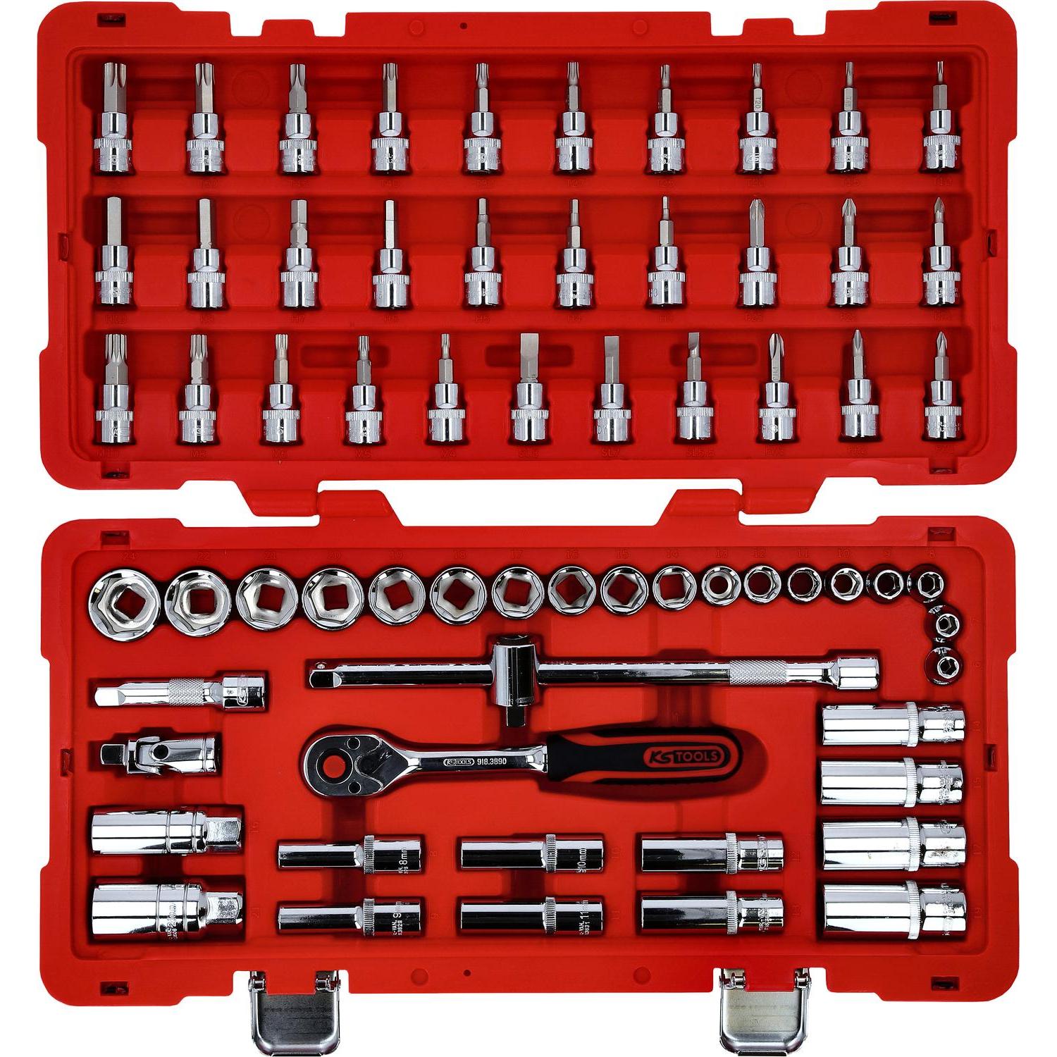 Thumbnail - KS Tools, Steckschlüssel + Stecknuss, 3/8" CHROMEplus Steckschlüssel-Satz, 66 Teile, Flank Traction (24 mm, 17 mm, 19 mm...