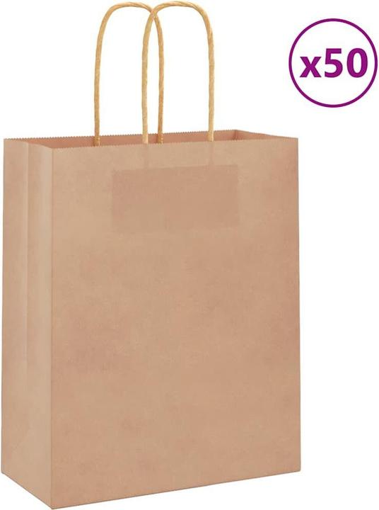 Actual product image VidaXL Kraft paper bags 50 pcs. with handle brown 18x8x22 cm paper bag (Gift bag, 50 x)