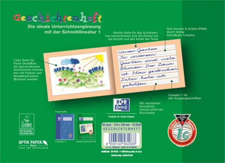Produktbild Oxford Geschichtenheft, A5 quer (A5, Liniert, Weicher Einband)