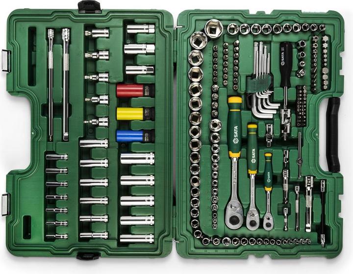 Produktbild SATA 180 Tlg. 1/4", 3/8" & 1/2" 6-Kant Steckschlüssel & Ratschenset (3/8", 1/4", 1/2")