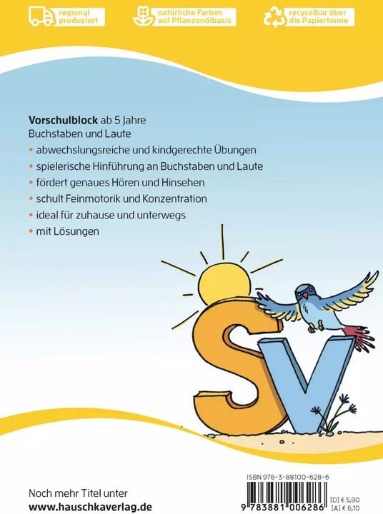 Produktbild Vorschulblock - Buchstaben und Laute ab 5 Jahre (Deutsch, Ulrike Maier, Sabine Dengl, 2018)