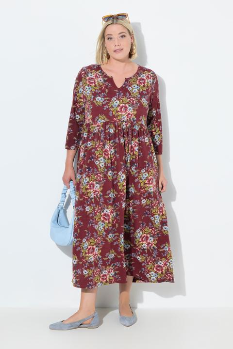 Produktbild Ulla Popken Jersey-Maxikleid, Blüten, A-Linie, Tunika-Ausschnitt, 3/4-Arm (54)