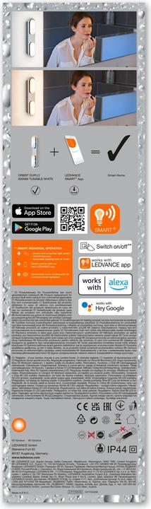 Actual product image Ledvance Smart+ wall Orbis Duplo IP44 TW 30 cm Chrome 2x5W 1000Lum (1400 lm)