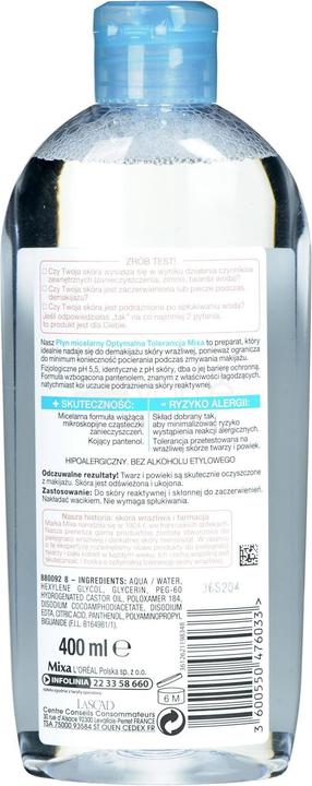 Mixa Optimal Tolerance micellar water for extremely sensitive skin 400ml (Mitesserentferner, 400 ml)