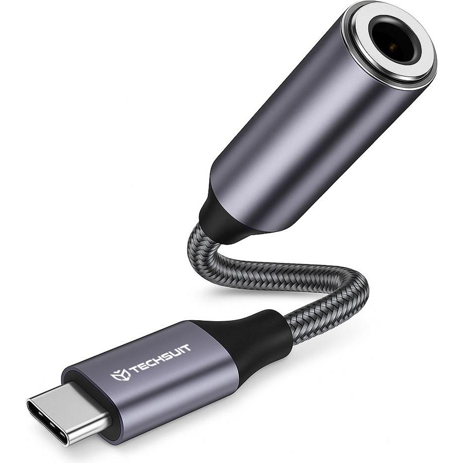 Techsuit - Premium Cable Adapter MusicDoX (AC8) - 3.5mm to Jack, Hi-Fi Sound, 3A, ABS, 0.1m - Gray (Adattatore jack), Adattatore audio, Grigio