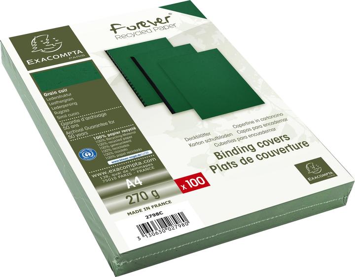 Image du produit Exacompta Couverture 2798C texture cuir A4, 270 g/m2, vert, boîte de 100