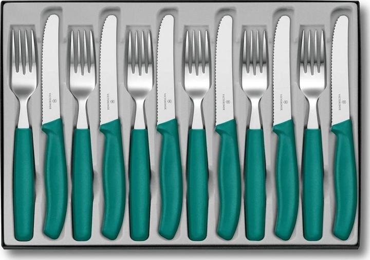 Victorinox Classic, table set (tomato knife),12pcs,wavy, green (12 Piece, Cutlery set)