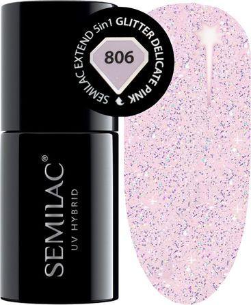 Actual product image Semilac Universal Extend 806 hybrid varnish 5in1 Glitter Delicate Pink