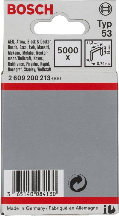 Produktbild Bosch Professional Zubehör Feindrahtklammer Typ 53, 11,4 x 0,74 x 14 mm, 5000er-Pack