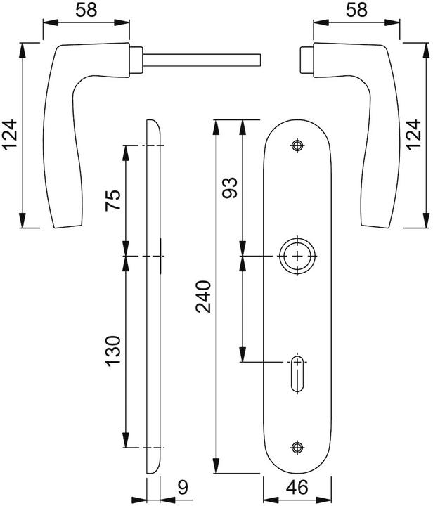 Produktbild Hoppe Langschildgarnitur Vitória 1515/273P Aluminium F1 OB 72 mm DIN links / rechts (Türgriff)