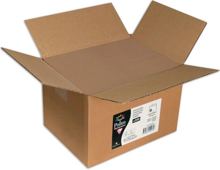 Produktbild Clairefontaine Pollen, Karton mit 200 Briefumschlägen haftklebend C5 162x229mm, 120g - Kartonbraun (C5, 200x)