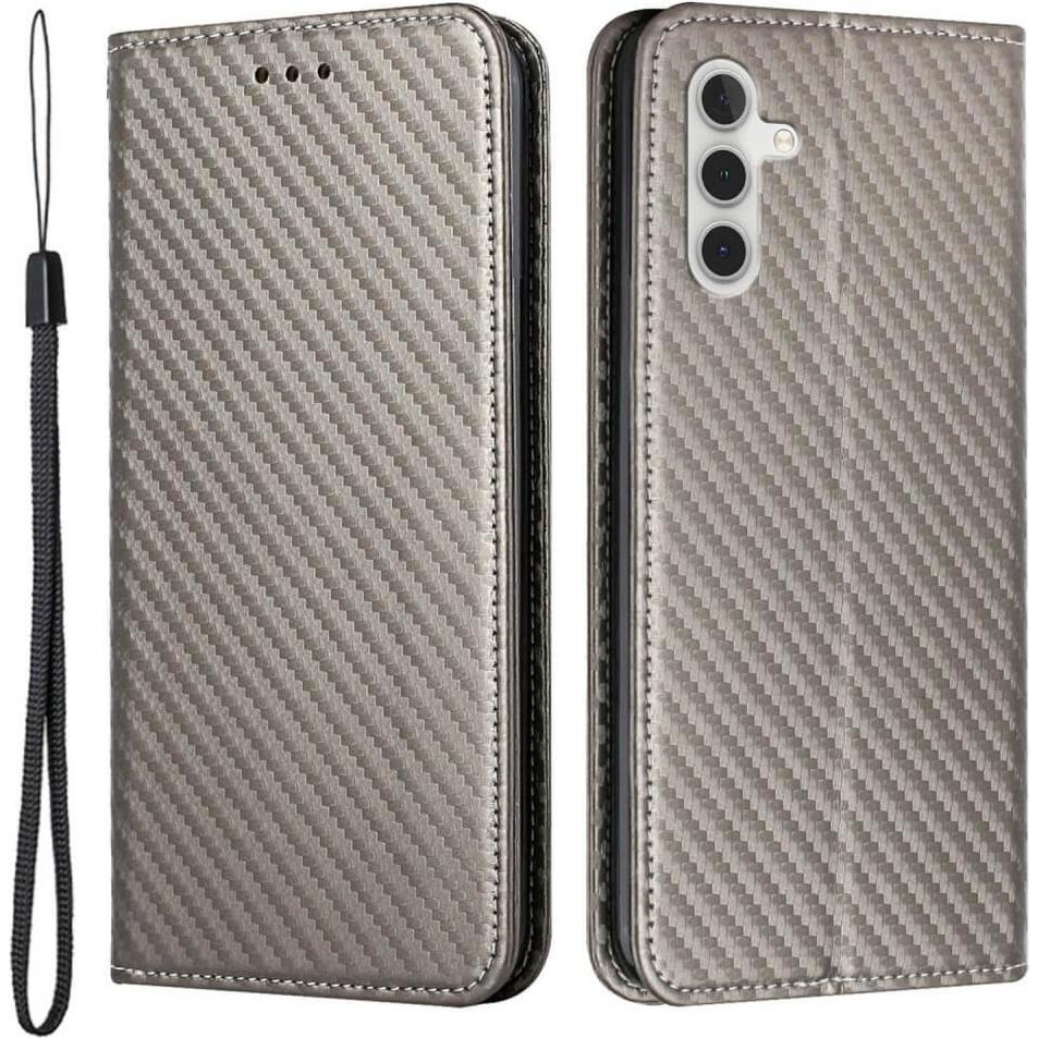 Cover-Discount Galaxy S23 FE - Carbon Look Flip Case grau (Samsung Galaxy S23 FE), Smartphone Hülle, Grau