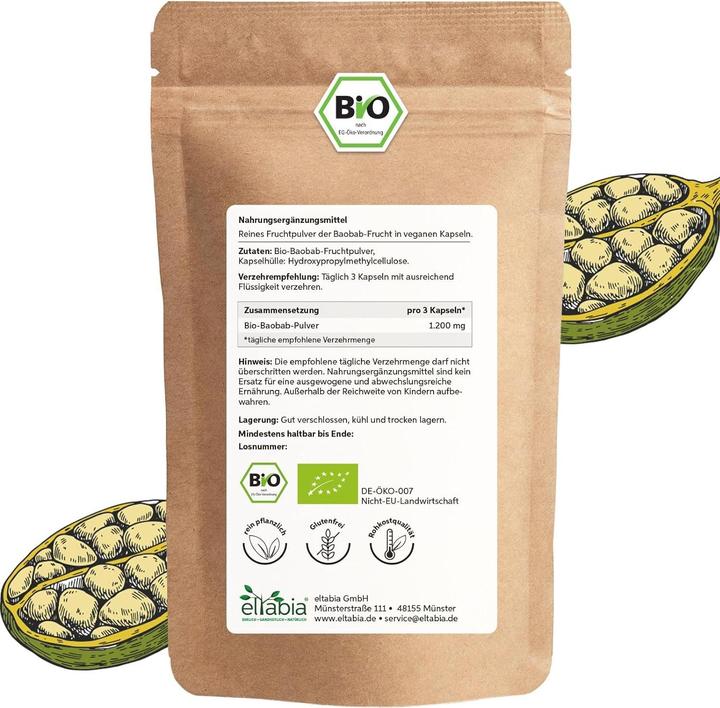 Produktbild Eltabia Bio Baobab Kapseln | Hochdosiert 1290mg Tagesdosis (200 Stück, Kapseln)