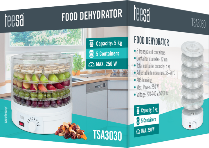 Image du produit Teesa TSA3030 Séchoir à champignons, légumes et fruits, 5 plateaux, 250 W