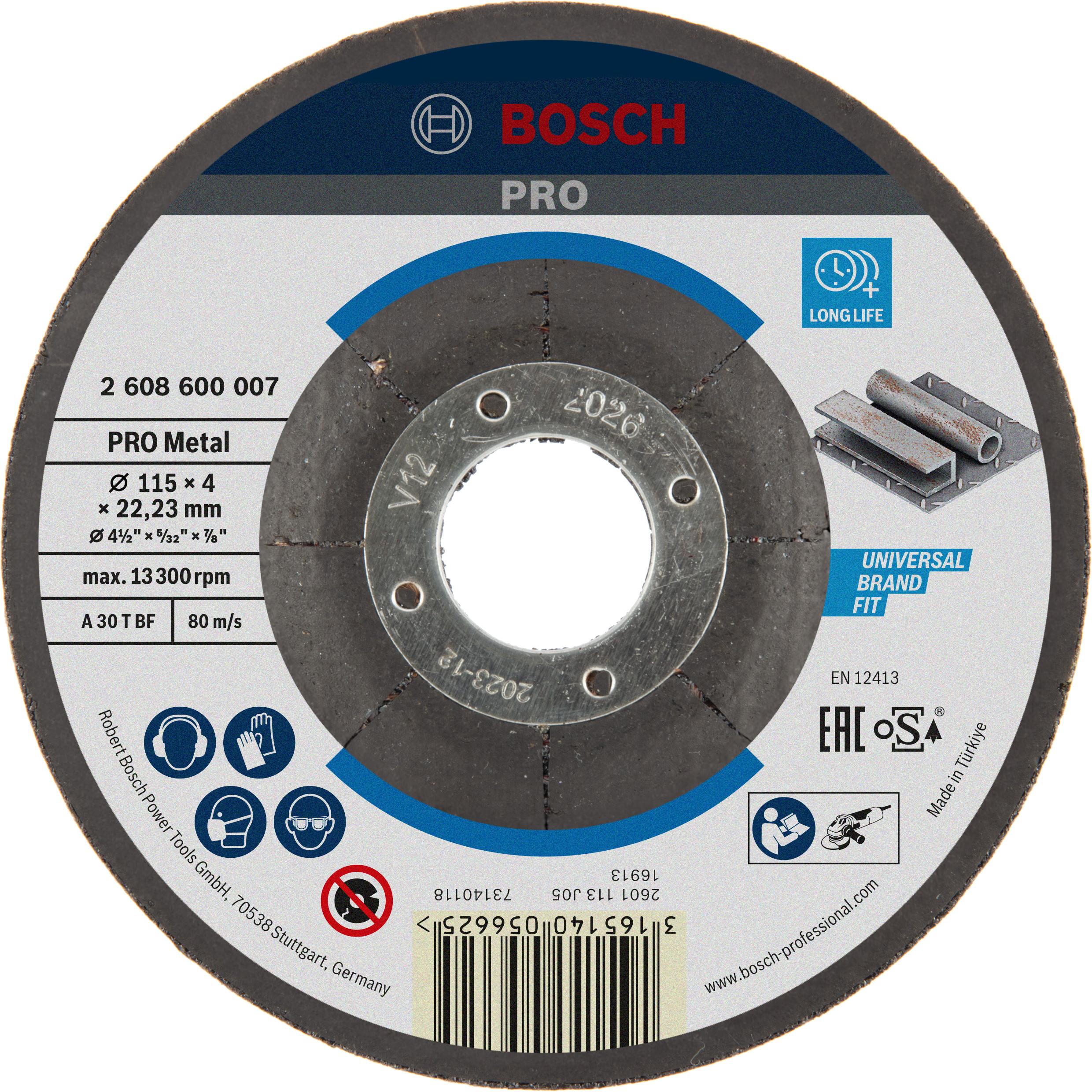 Bosch Professional Zubehör, Schleifmittel, PRO Metal Schruppscheibe, 115 x 4 x 22,23 mm
