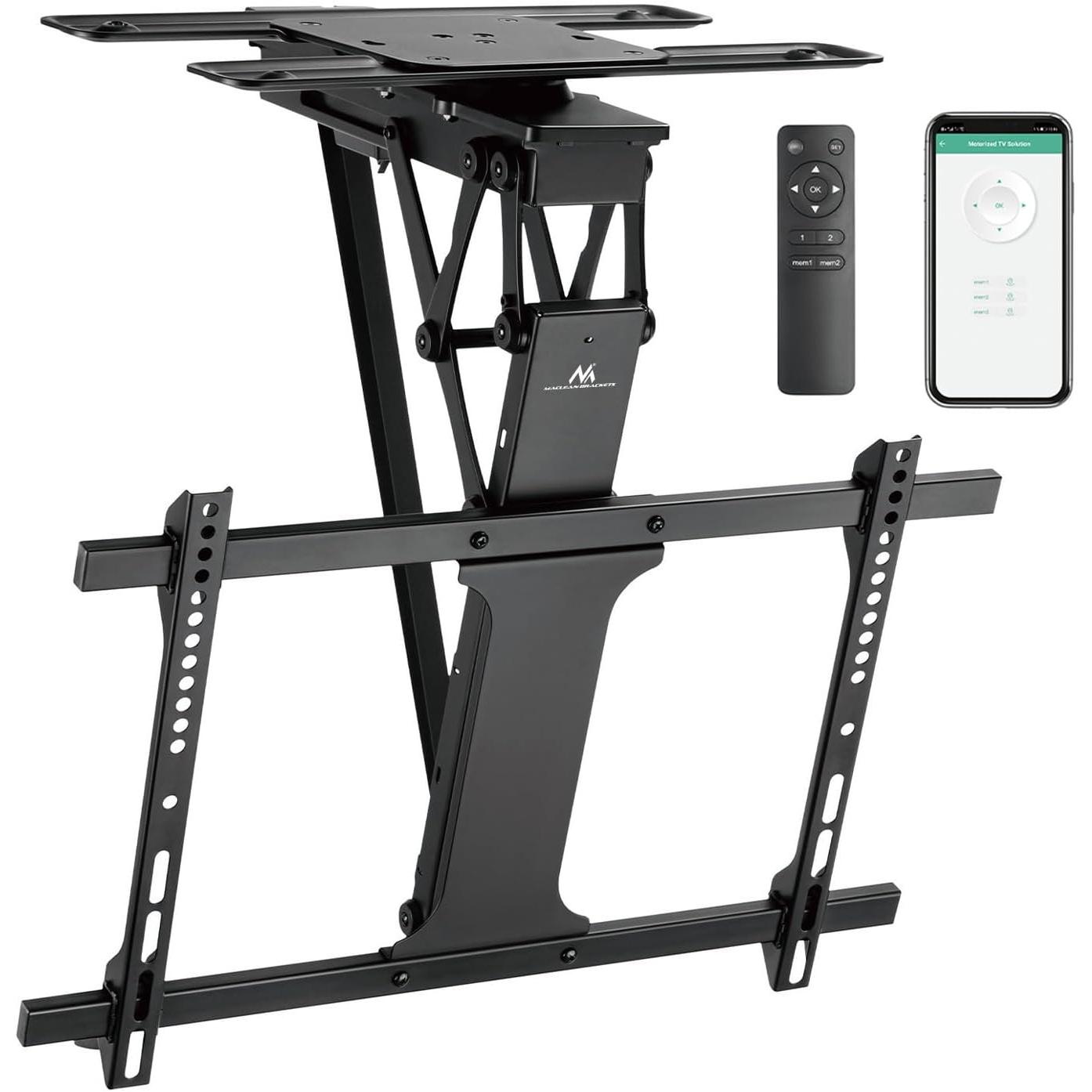 Maclean electric ceiling TV mount TUYA support max VESA 600x400 90st swivel remote (Soffitto, 75", 35 kg), Supporto da parete TV, Nero