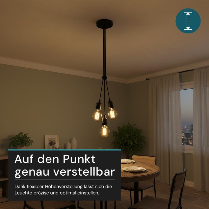 Produktbild Luxula Pendelleuchte Avocado 3 flammig, für 3 x E27, Metall, 1,5 m Textilkabel, schwarz (E27)