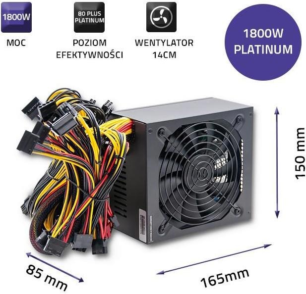 Image du produit Qoltec 50348 ATX 1800W alimentation électrique 80 Plus Platinum Gaming Miner (1800 W)