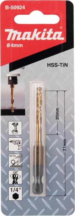 Immagine prodotto Makita Punta metallo HSS-TiN con codolo esagonale 1/4" (4 millimetri)
