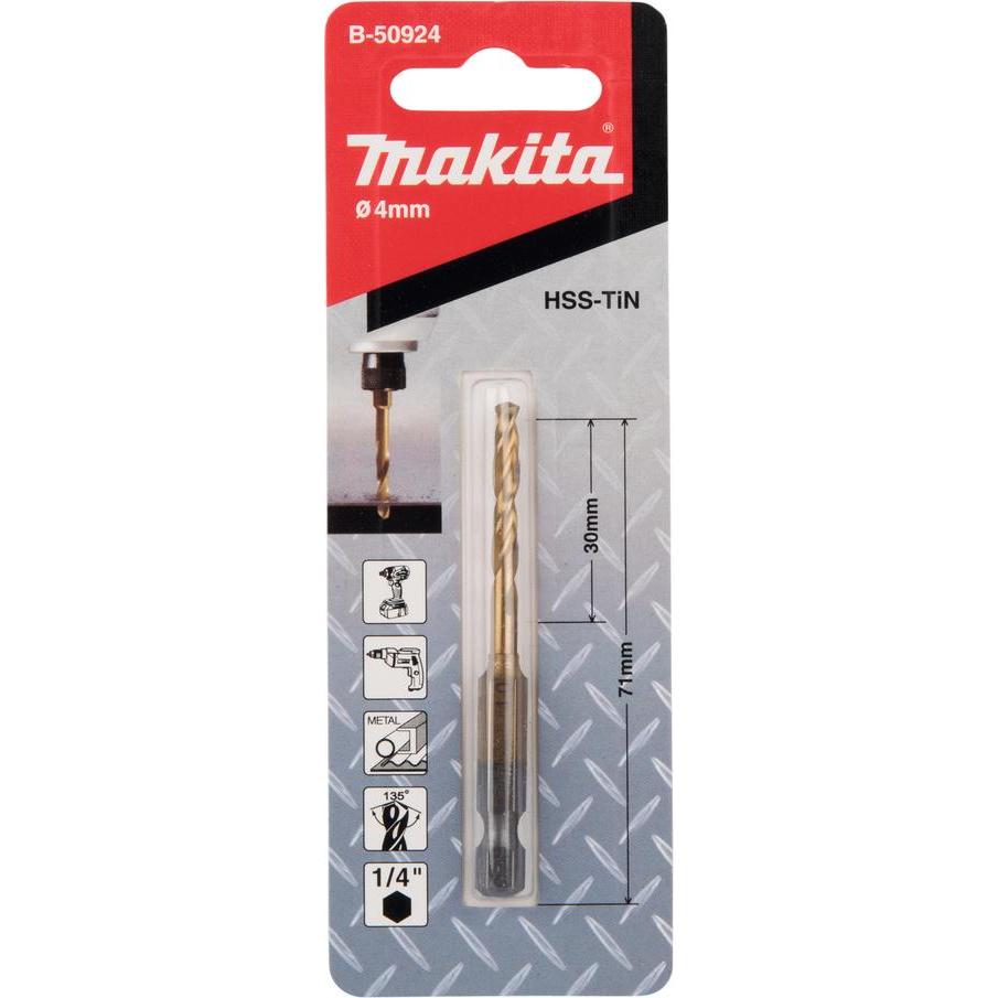 Thumbnail - Makita, Bohrereinsatz, HSS-TiN Bohrer mit 1/4" Sechskantschaft (4 Millimeter)