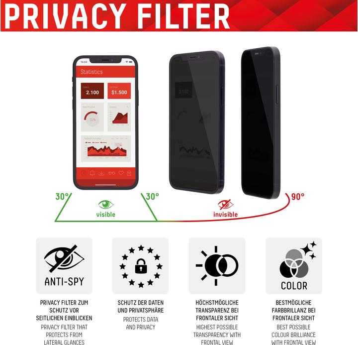 Produktbild Displex Real Glass, Privacy Full Cover Panzerglas (1 Stk., Apple iPhone 12, Apple iPhone 12 Pro)