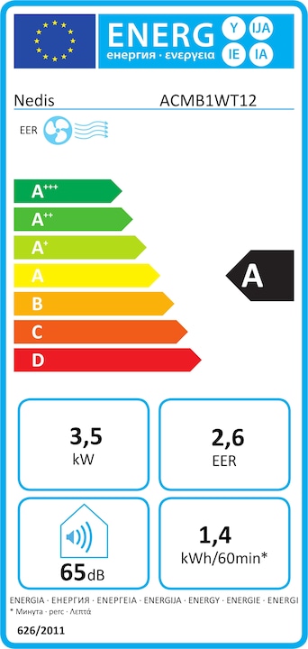 Energy Label Nedis ACMB1WT12 (100 m², 1200 BTU/h)