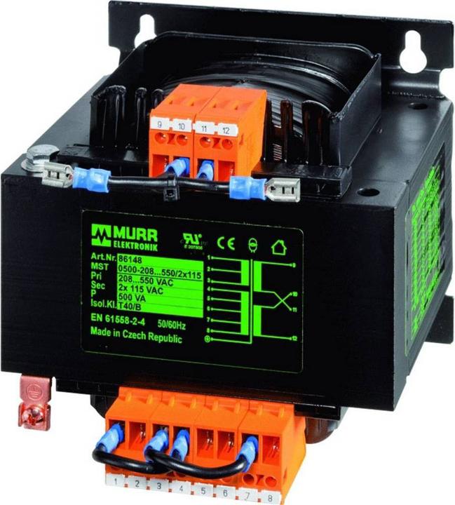 Murr Elektronik MST Single phase control and isolation transformer P: 1600VA IN: 208...550VAC OUT: 2x115VAC