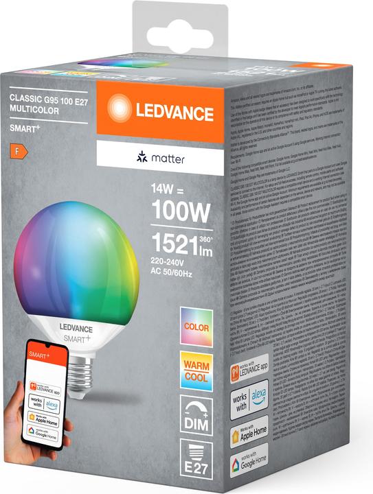 Actual product image Ledvance SMART+ MATTER GLOBE MULTICOLOR 14W 827...865 Multicolour E27 (E27, 14 W, 1521 lm, 1 x, F)