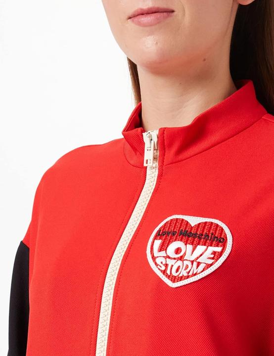 Actual product image Love Moschino Long-Sleeved Comfort Fit Dress with Contrast Inserts, Side Zippers, and Knit Heart Patch (46)