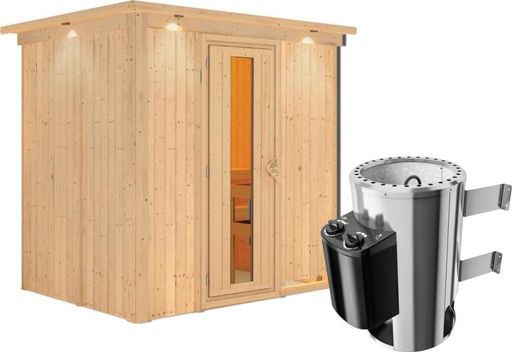 Actual product image Karibu Sauna Benin front entry, wreath (Plug & Play 3.6 KW internal control)