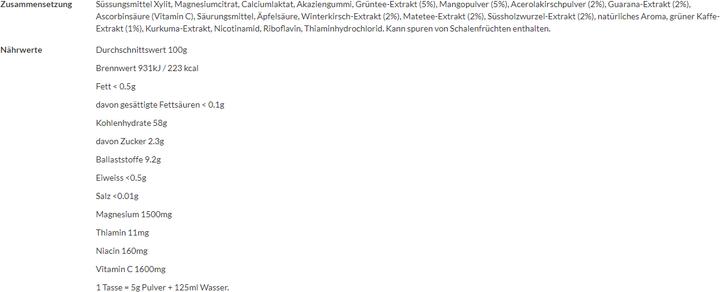 Nährwerte und Zutaten Dr. Jacob's Chi Tea (180 g)