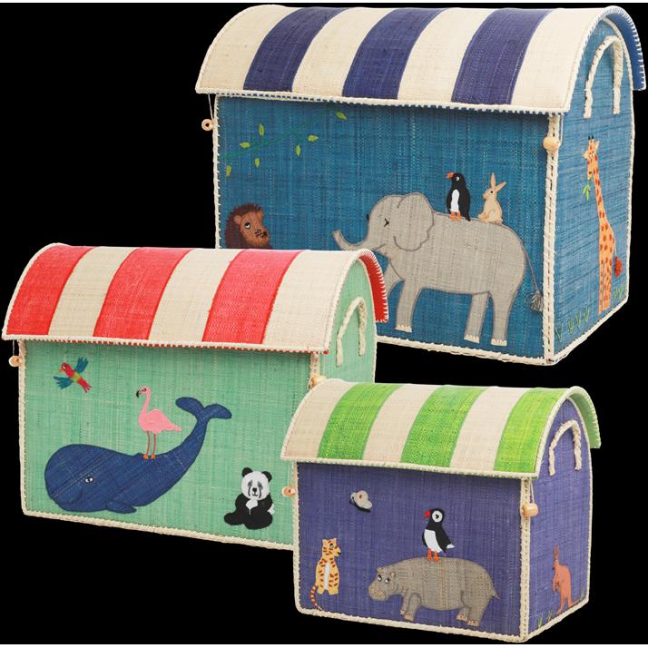Rice, Spielzeugaufbewahrung, Large Set of 3 Toy Baskets - Animal Theme