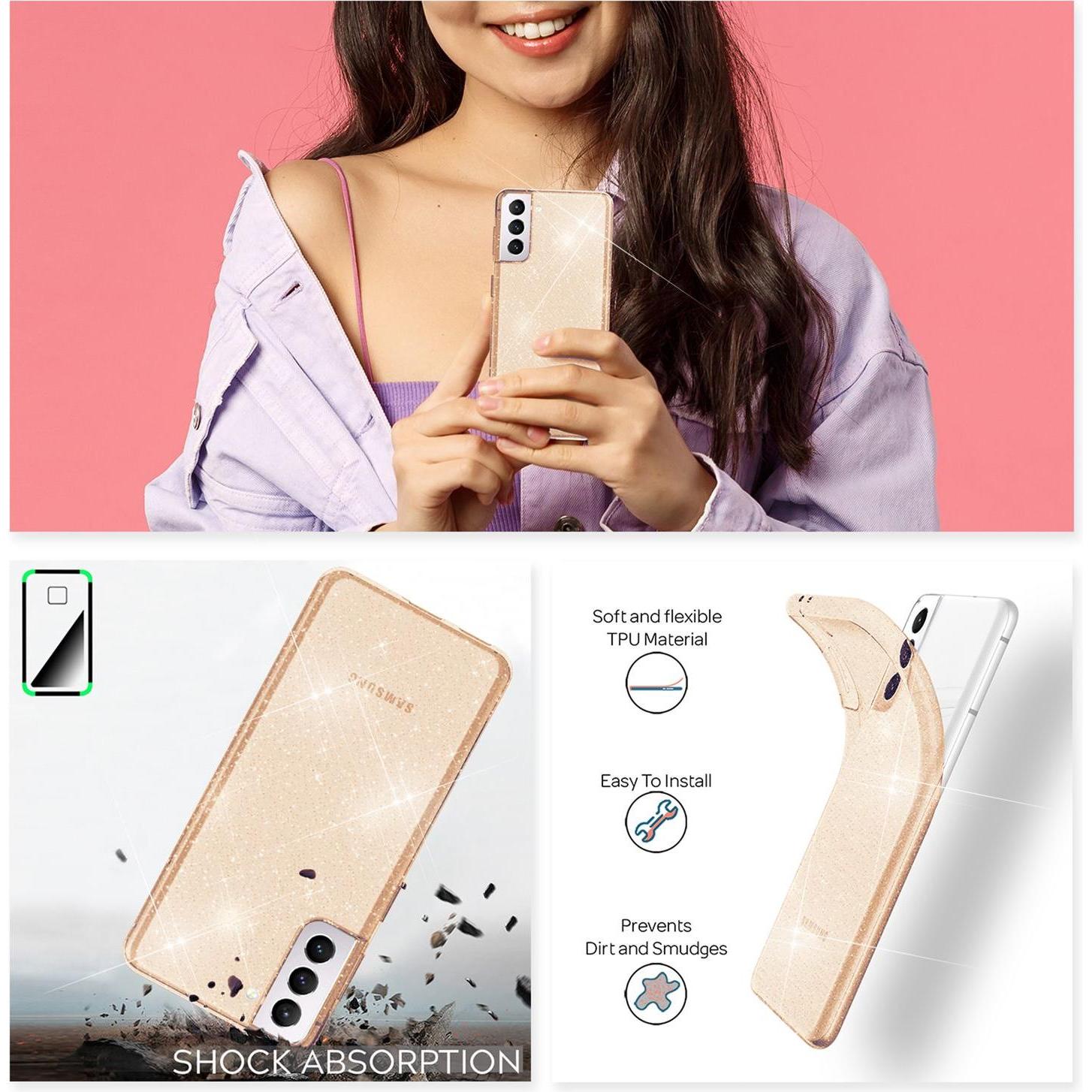 Thumbnail - Nalia Klare Glitzer Silikon Handyhülle (Samsung Galaxy S22+), Smartphone Hülle, Gold