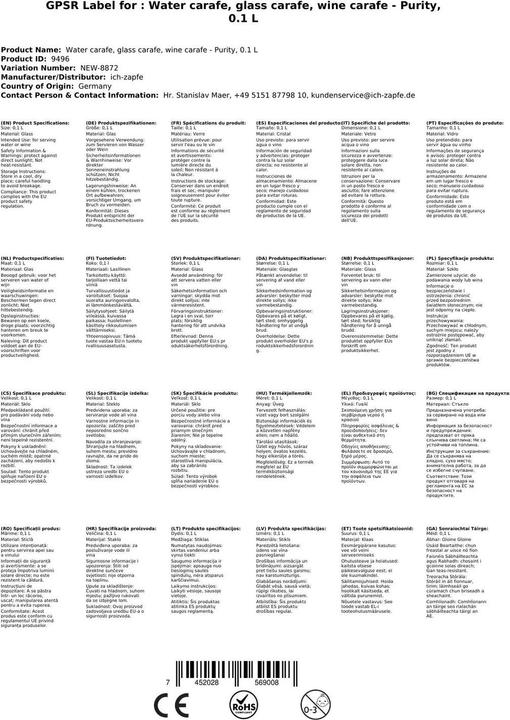 Produktbild Ich-zapfe Karaffe, Wasserkaraffe, Glaskaraffe, Weinkaraffe - Purity, 0,1 l (0.10 l)