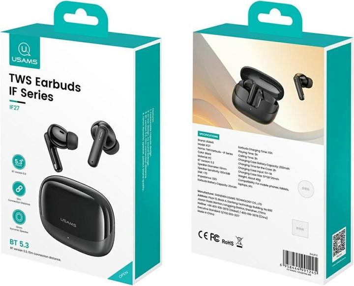 Image du produit Usams Earphones Bluetooth TWS IF27 wireless black (5 h, Sans fil)