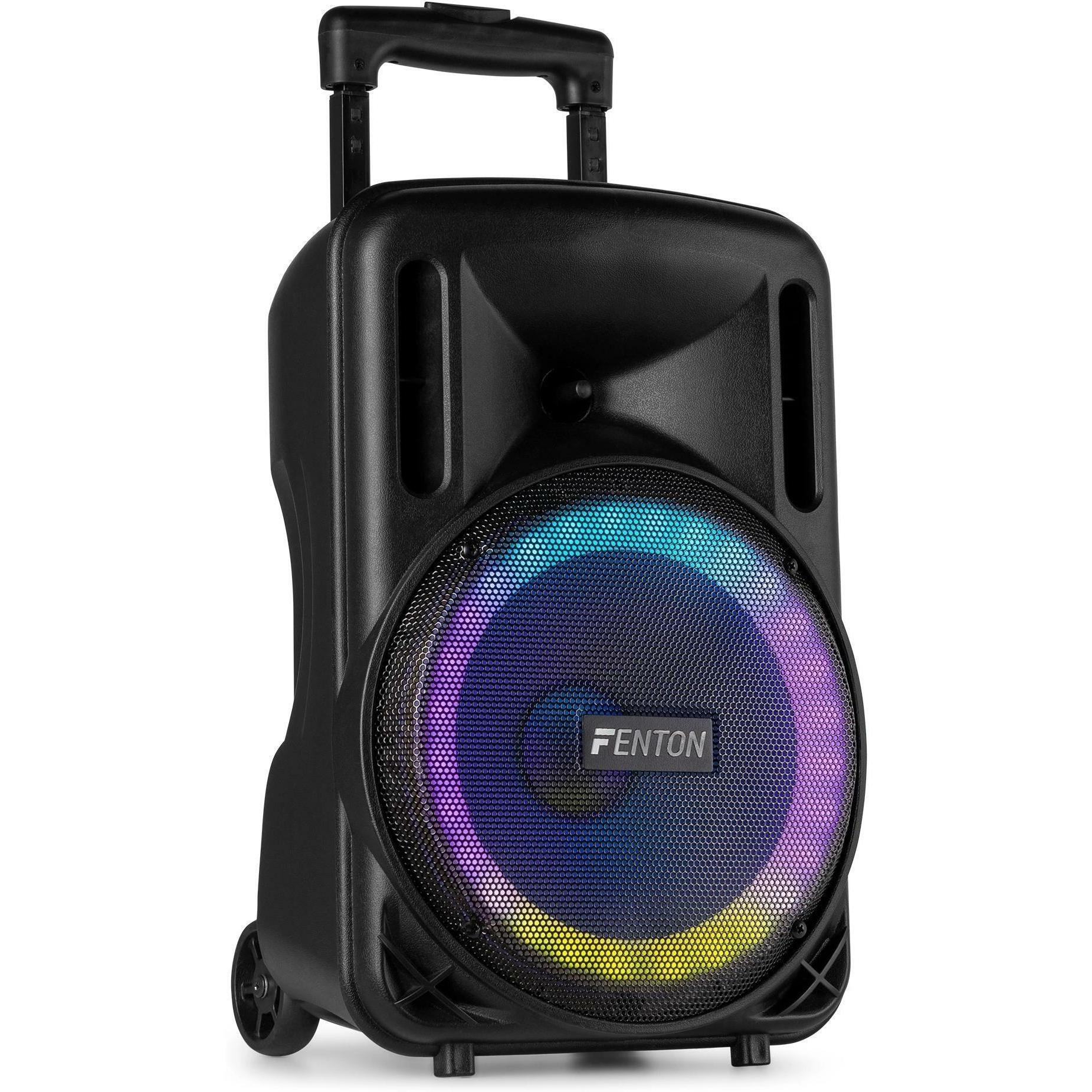 Fenton Speaker Bluetooth - FT10LED MK2 karaoke box met LEDâ€™s, accu en microfoon - Voor (Attivo), Altoparlante PA, Nero