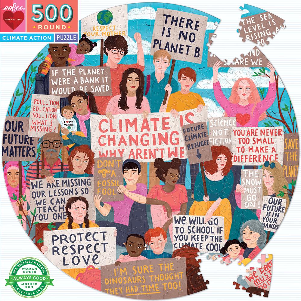 Eeboo Round Puzzle - Climate Action, 500 pc (EPZFCLM) (500 Teile)