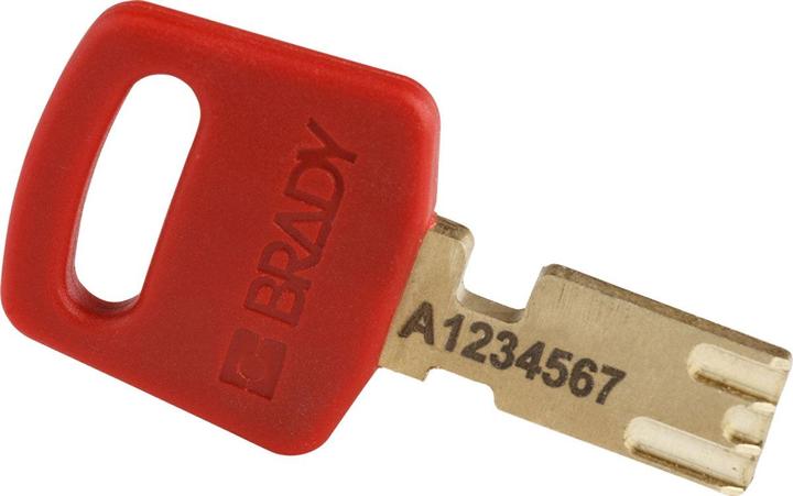 Actual product image Brady Safekey nylon safety lock with steel shackle, red, shackle height 38 mm, shackle diameter 6.4 mm